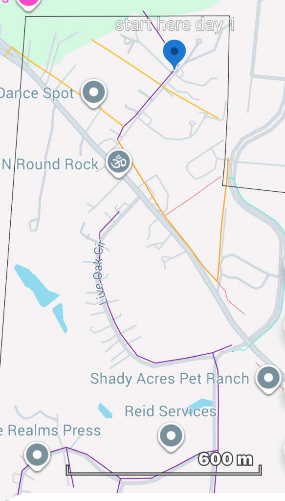 Map of Round Rock, TX streets, showing which streets' fiber optic lines will be cleared - have their tree limbs trimmed - on which days by A Good Morning Tree Service.